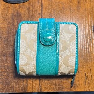 Coach Teal and Beige Wallet